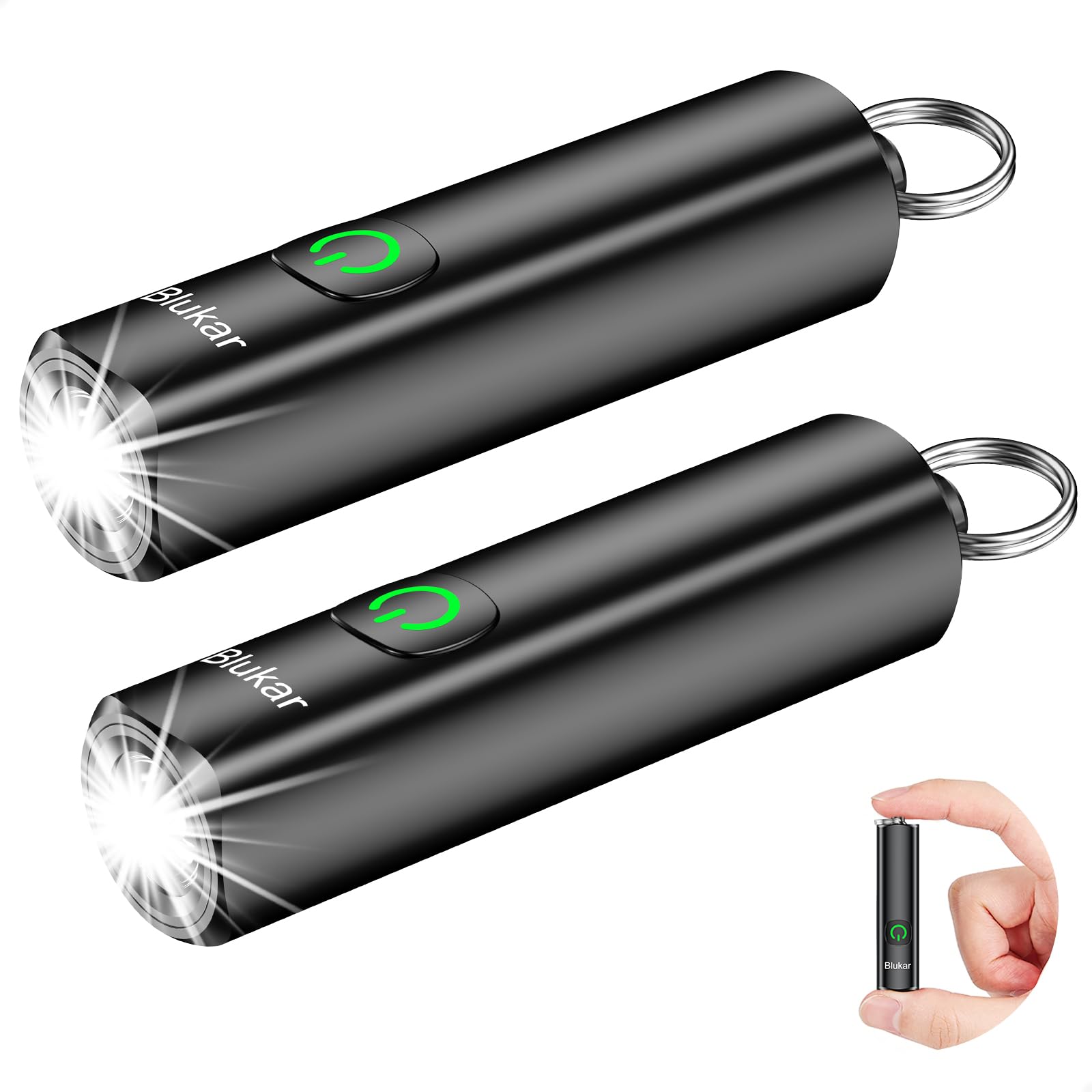 Blukar 2 Pack EDC Rechargeable Flashlight, 360L Mini Keychain Flash Li
