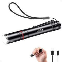 Blukar Mini Pen Torch Rechargeable, Super Bright LED Flashlight Penlight with Pocket Clip, 4 Modes&Zoomable Focus, Memory Function, IPX6 Waterproof,Small Portable Torches for Inspection,Repair,Nursing