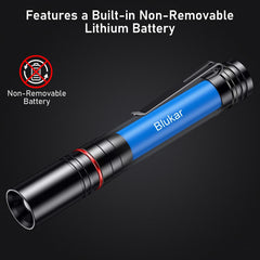 Blukar Mini Pen Torch Rechargeable, Super Bright LED Flashlight Penlight with Pocket Clip, 4 Modes&Zoomable Focus, Memory Function, IPX6 Waterproof,Small Portable Torches for Inspection,Repair,Nursing