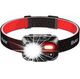 Blukar Head Torch Rechargeable, 2000L Super Bright LED Headlamp Headlight with Sensor Control & 7 Light Modes, IPX5 Waterproof, Hands-Free 30 Hrs Runtime for Cycling Power Cuts, Emergency etc, Red