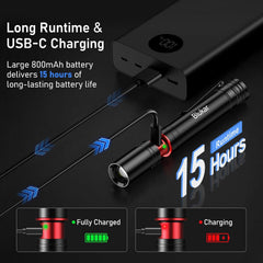 Blukar Mini Pen Torch Rechargeable, Super Bright LED Flashlight Penlight with Pocket Clip, 4 Modes&Zoomable Focus, Memory Function, IPX6 Waterproof,Small Portable Torches for Inspection,Repair,Nursing