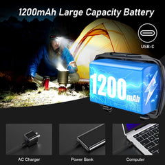 Lampe frontale étanche réglable Blukar rechargeable avec voyants d'avertissement rouges et 8 modes d'éclairage et contrôle du capteur de mouvement (2000L)