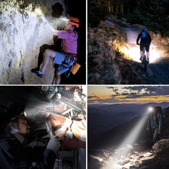 Lampe frontale étanche réglable Blukar rechargeable avec voyants d'avertissement rouges et 8 modes d'éclairage et contrôle du capteur de mouvement (2000L)