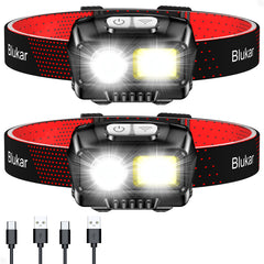 Blukar Rechargeable Headlamp Flashlight (2 Pack) – 2000LM Dual Beam, 8 Modes, Sensor Control, IPX5 Waterproof