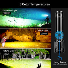 Blukar Super Bright LED Torch – 3 Color Temperatures, 5000mAh, Adjustable Focus, IP67