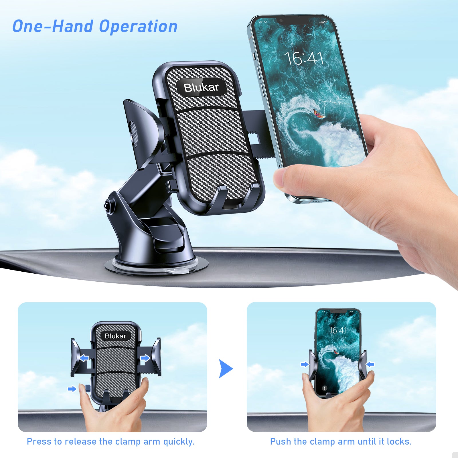 Blukar Adjustable One Button Release Car Dashboard/Windscreen /Air Vent Phone Holder