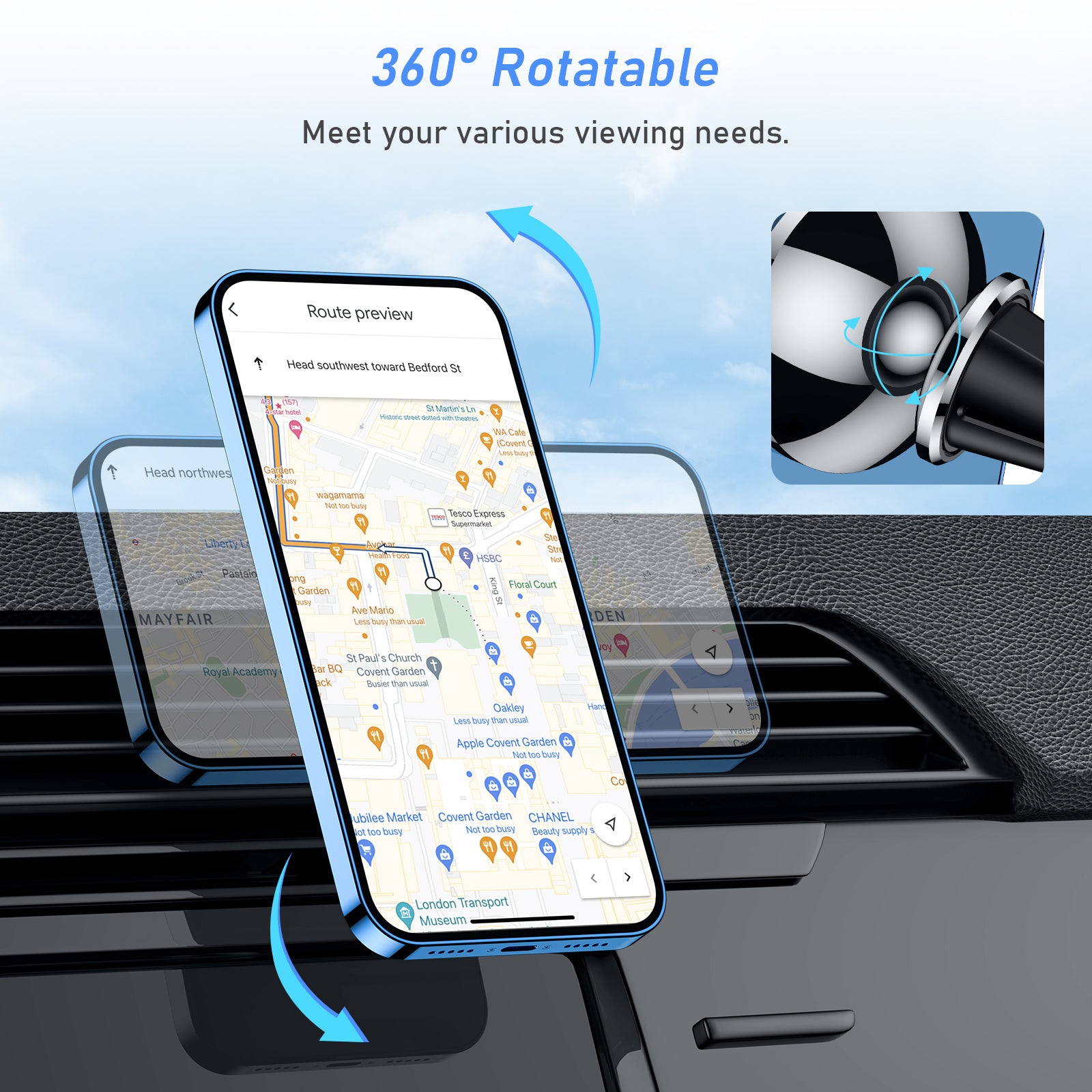 Blukar Magnetic Air Vent Car Phone Mount Cradle-360° Rotable