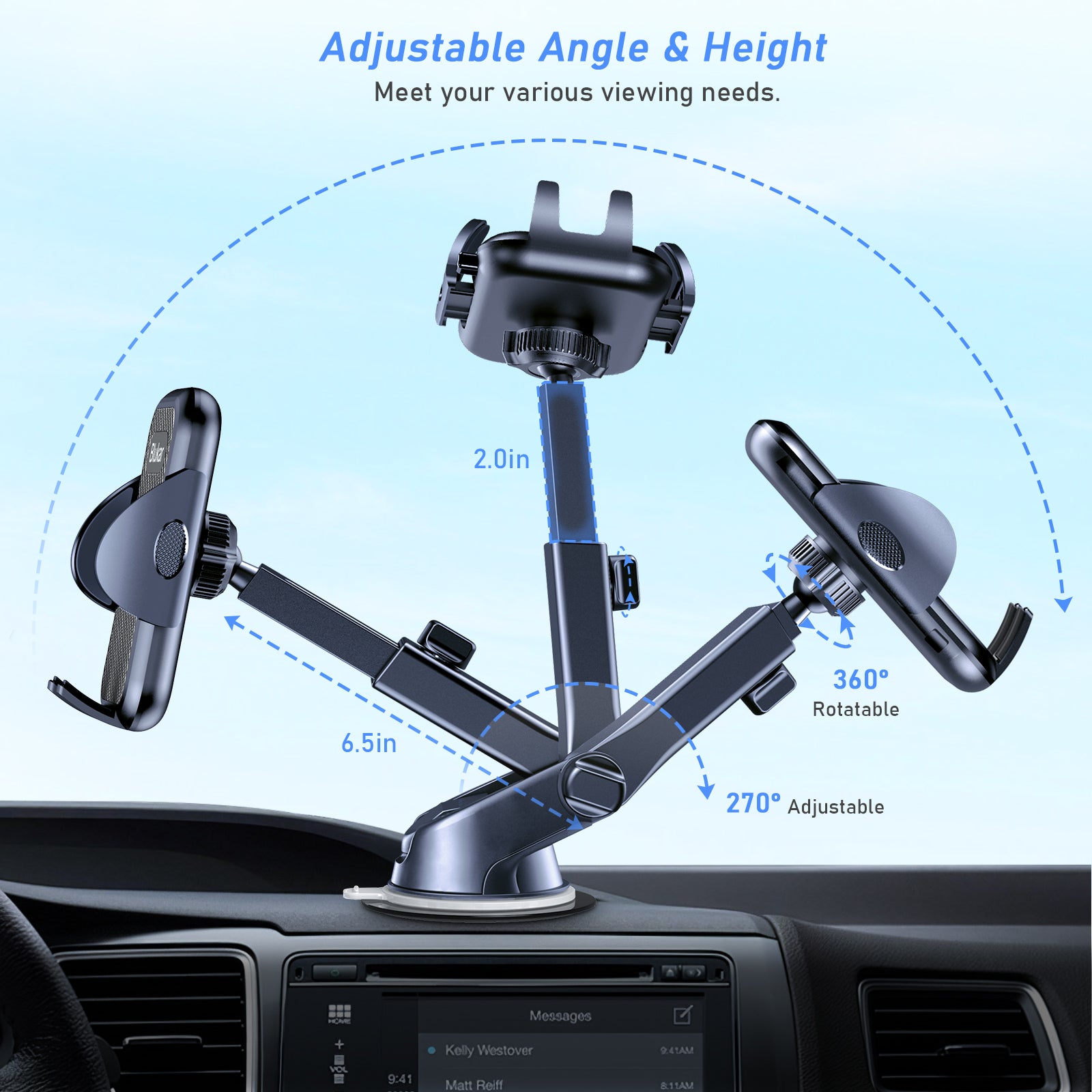 Blukar Adjustable One Button Release Car Dashboard/Windscreen /Air Vent Phone Holder