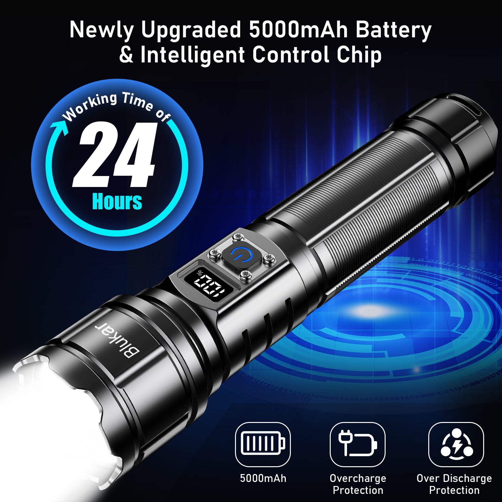 blukar rechargeable flashlight Blukar Rechargeable LED Flashlight, 5000mAh, Smart Digital Display