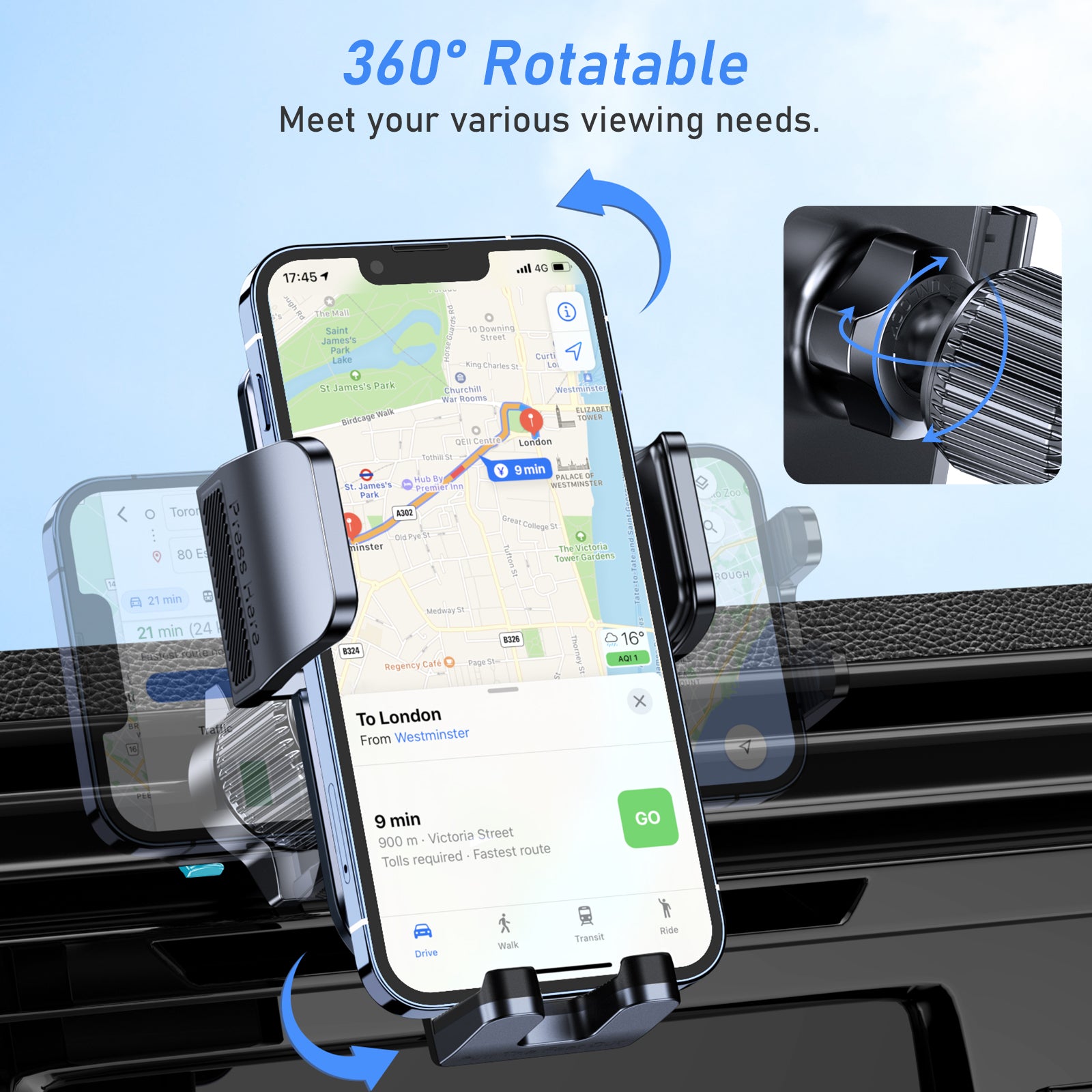 Blukar One Button Release Air Vent Car Phone Mount Cradle