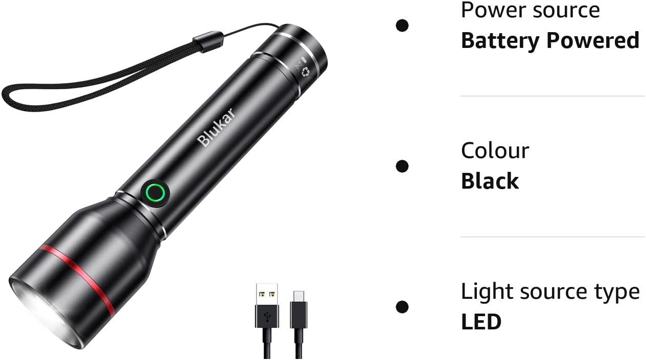 Blukar LED Mini Torch Rechargeable Waterproof, Super Bright Adjustable Focus Flashlight with 5 Lighting Modes