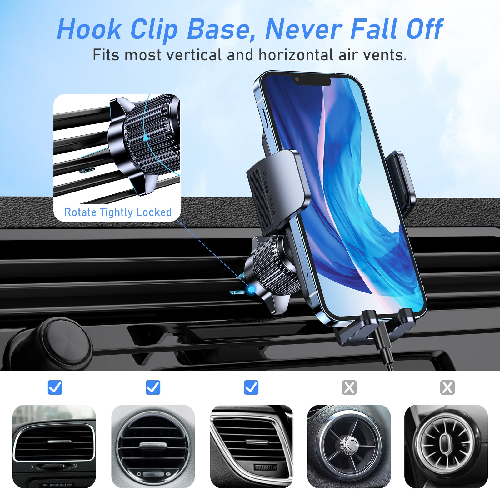 Blukar One Button Release Air Vent Car Phone Mount Cradle