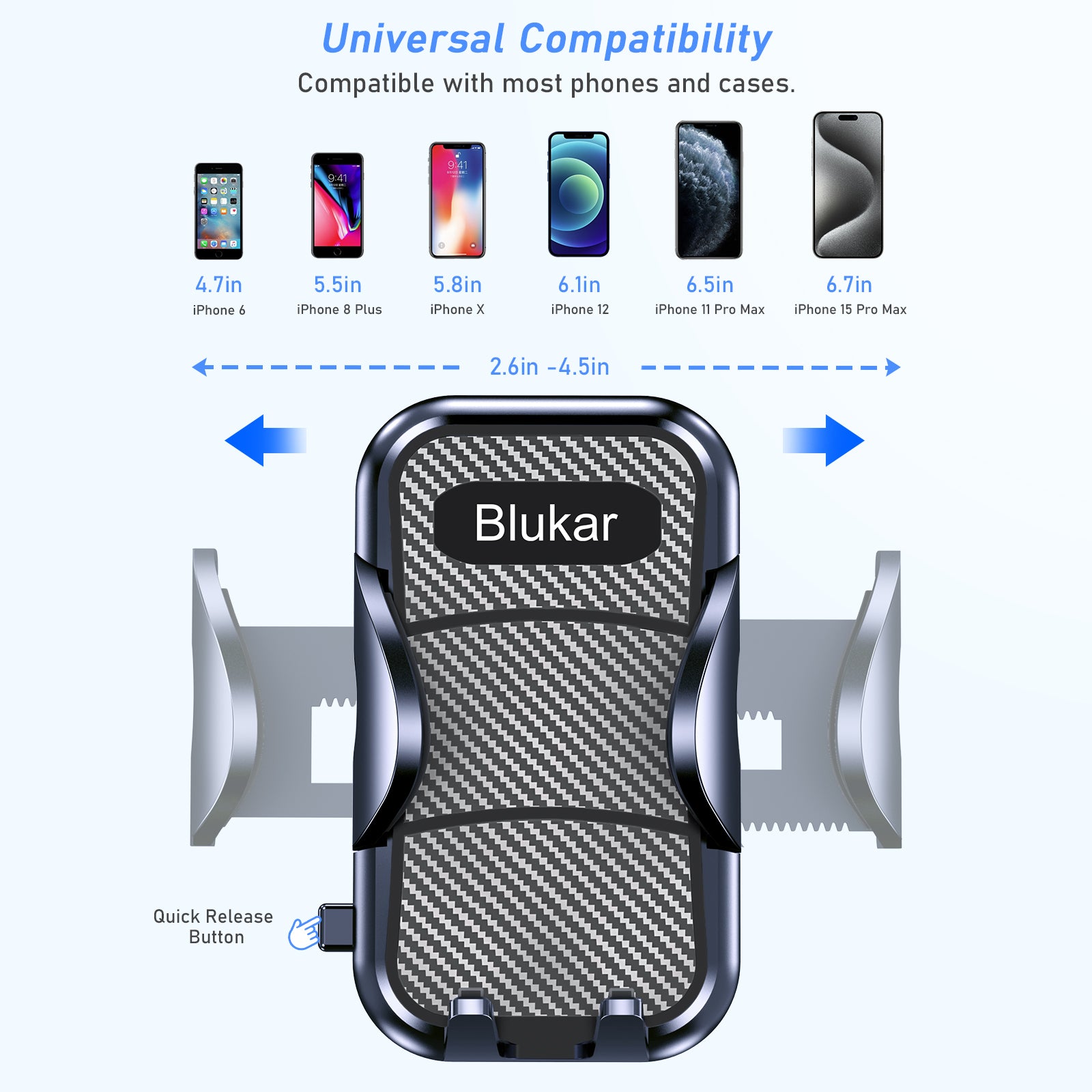 Blukar Adjustable One Button Release Car Dashboard/Windscreen /Air Vent Phone Holder