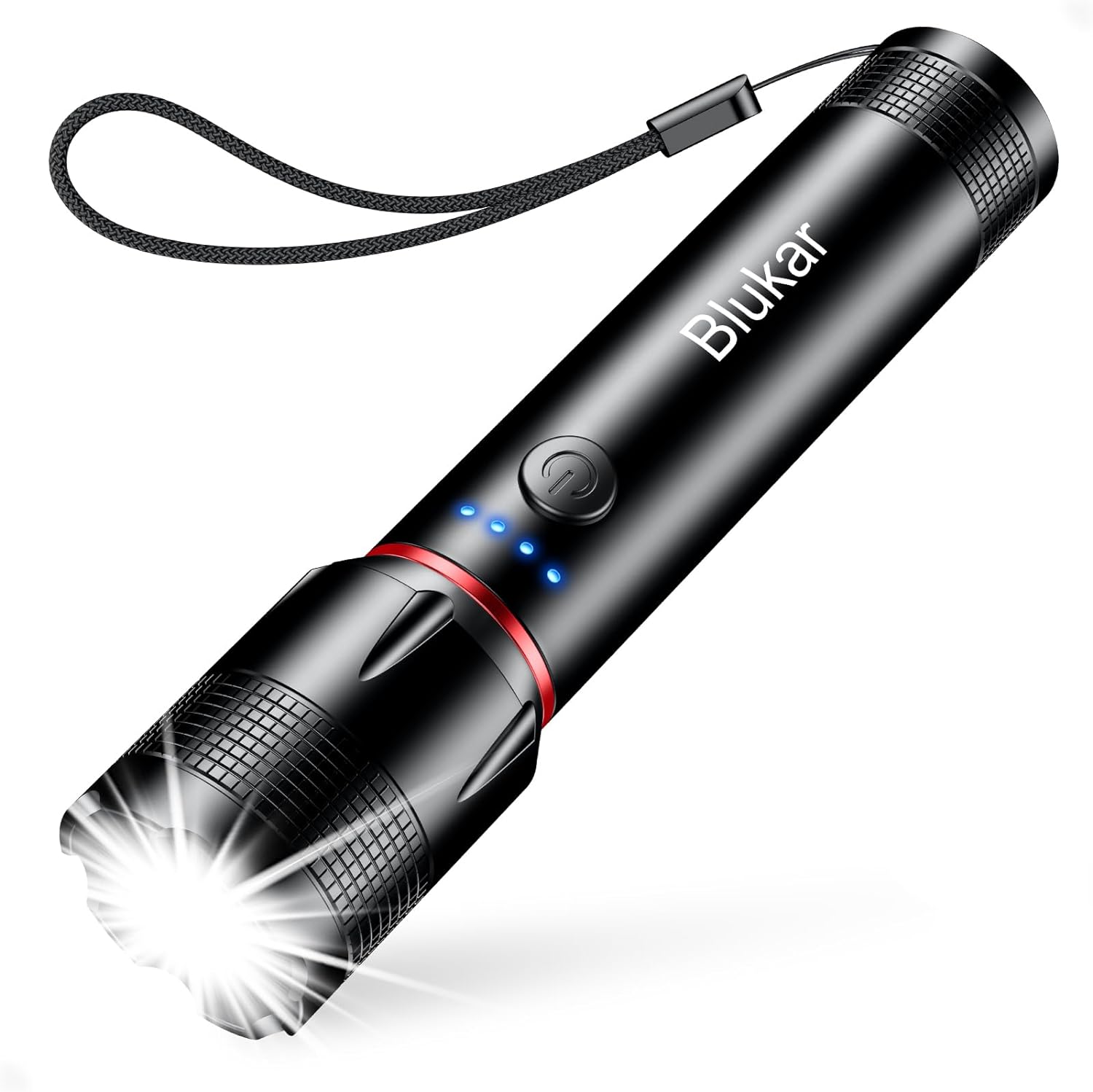Blukar LED Torch Rechargeable Waterproof, Super Bright Adjustable Focus Flashlight with 5 Light Modes & Power Indicator