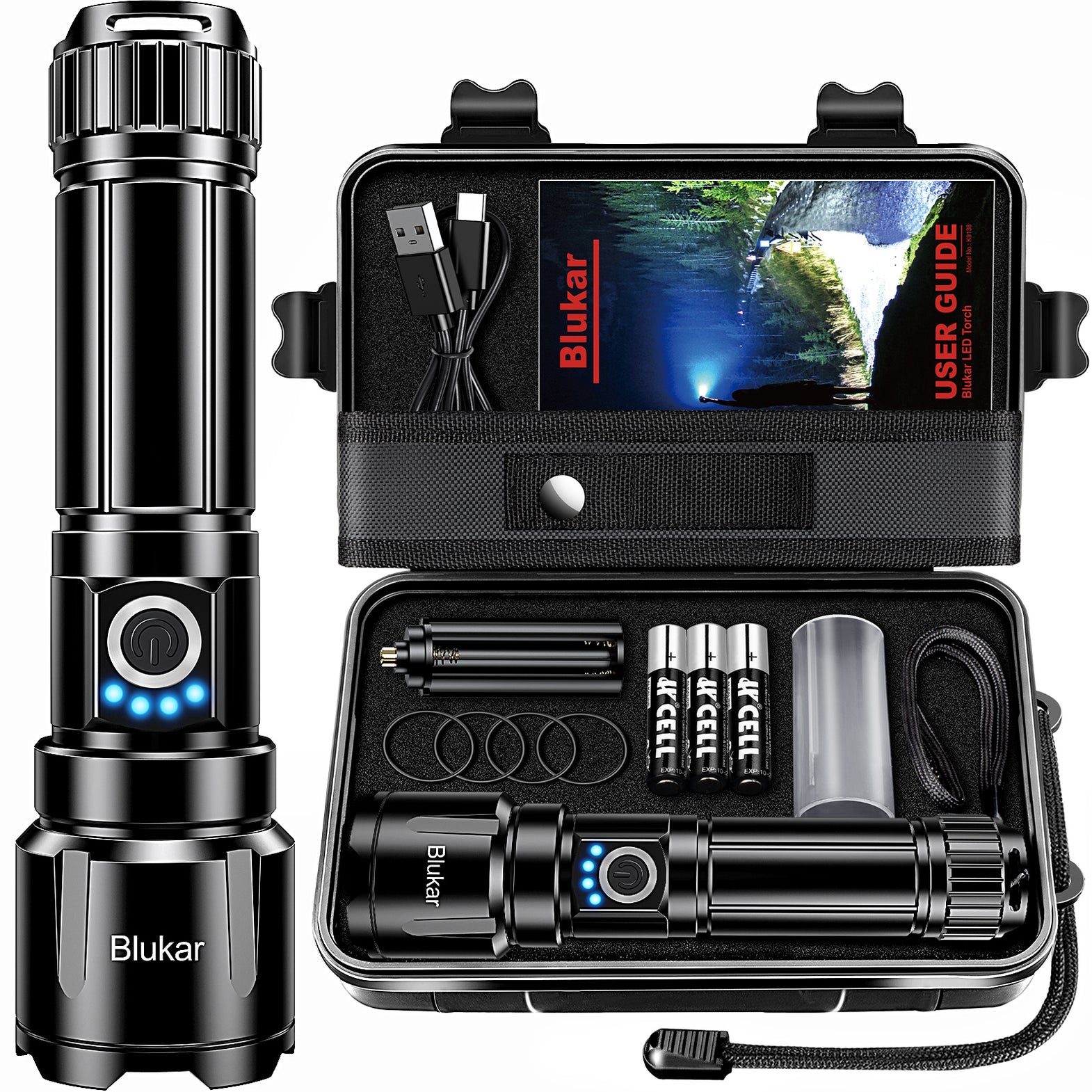 blukar rechargeable flashlight Blukar Rechargeable LED Flashlight, 5000mAh, Smart Digital Display