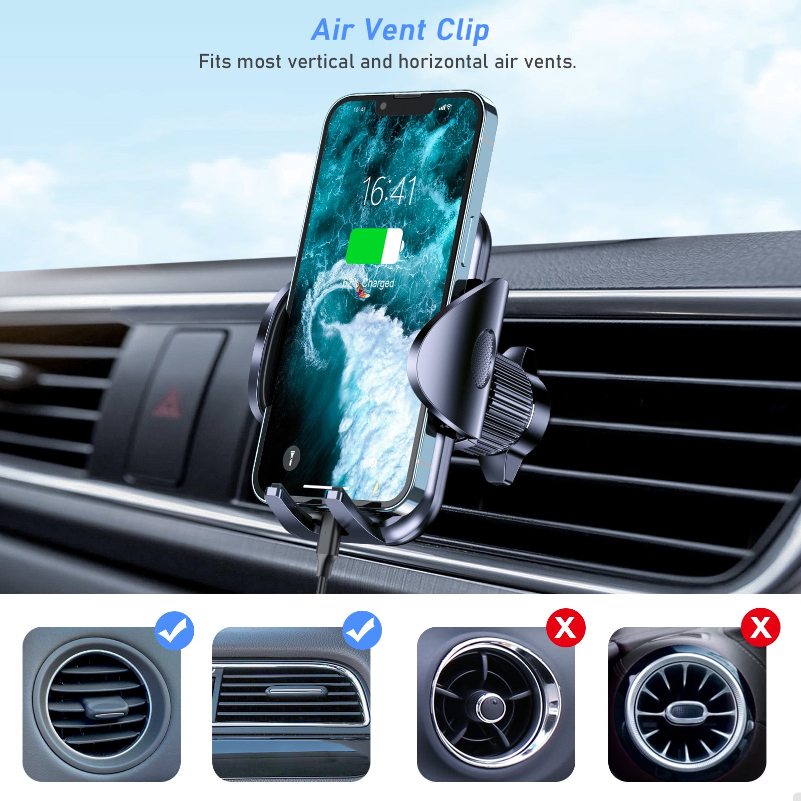 Blukar Adjustable One Button Release Car Dashboard/Windscreen /Air Vent Phone Holder