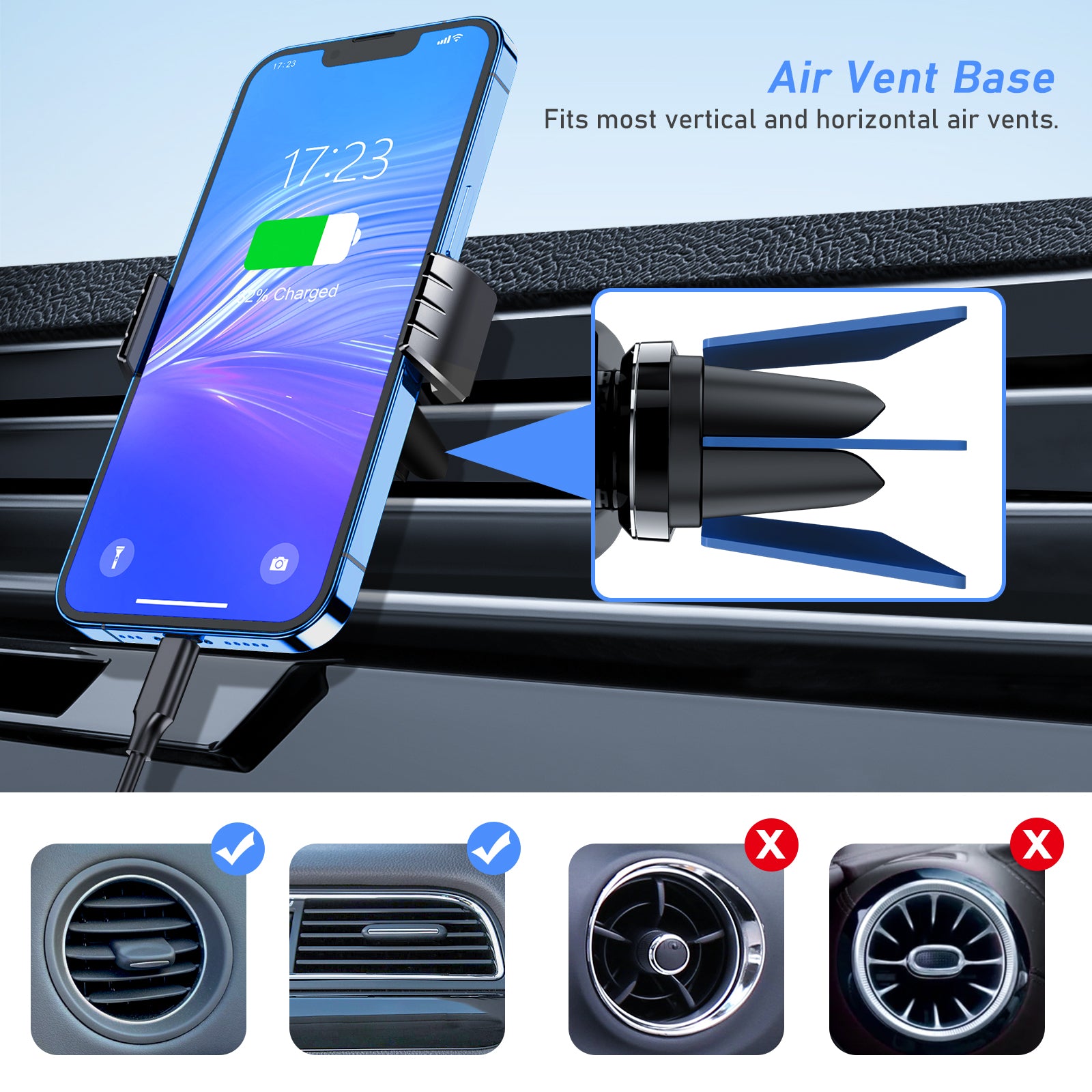 Blukar Air Vent Phone Mount Holder for Car - Dual Vent Clips Design & 360 Degree Rotation