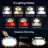 Blukar Dual Color Head Torch – Rechargeable Headlamp with 12 Modes & Sensor Control