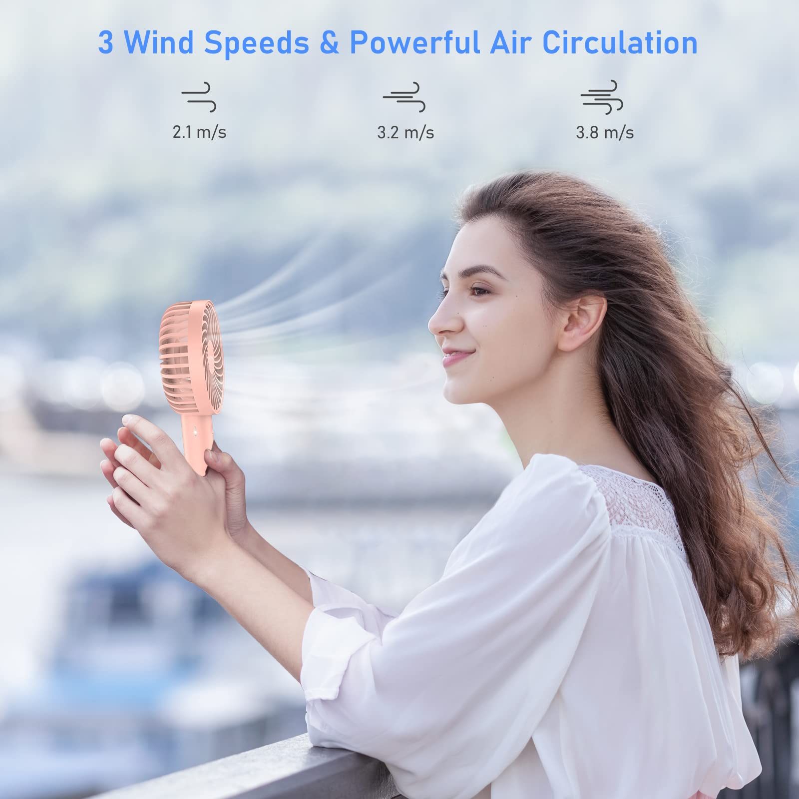 Blukar Mini Handheld Fan, Portable USB Rechargeable Fans with Desk Base&3 Speeds, 4 Fan Blade Powerful Wind Design Electric Powered Personal Desktop Home Office Travel