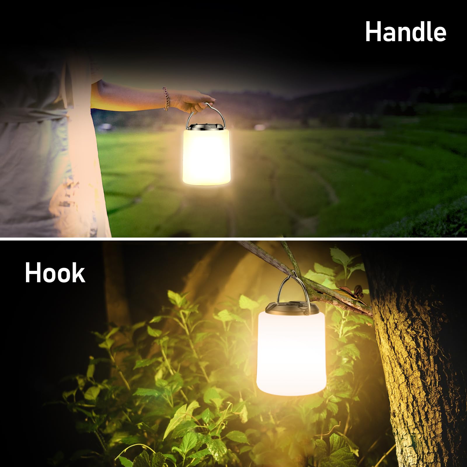 Blukar Camping Lantern Rechargeable - 3000K Warm Light, Brightness Adjustable,3 Light Modes