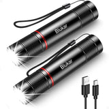 Blukar Rechargeable Flashlight 2 Pack, High Lumens Flashlight, Super Bright Small LED Flash Light- Zoomable, Adjustable Brightness, Long Lasting for Camping, Outdoors and Home Emergency