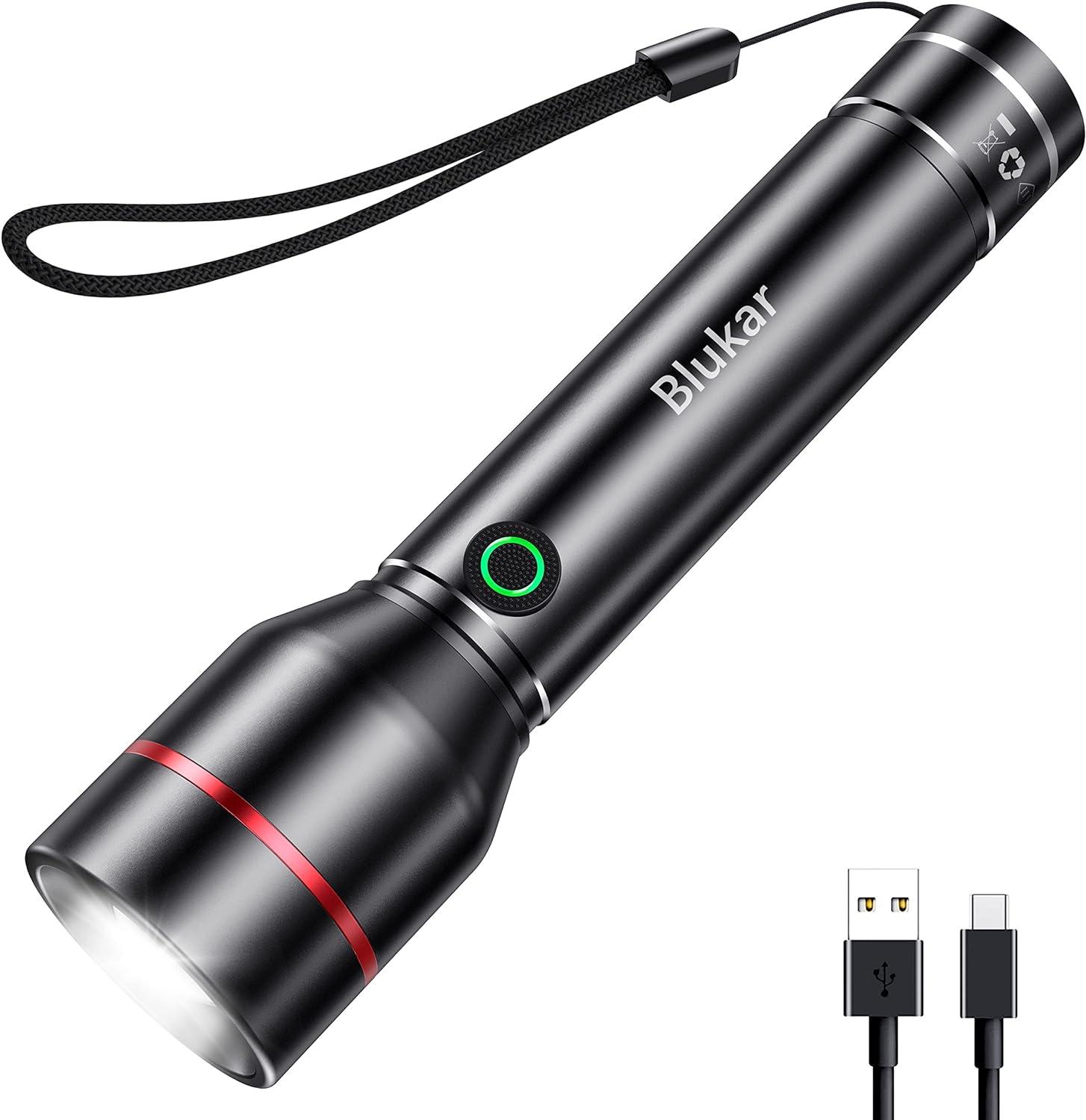 Blukar LED Mini Torch Rechargeable Waterproof, Super Bright Adjustable Focus Flashlight with 5 Lighting Modes