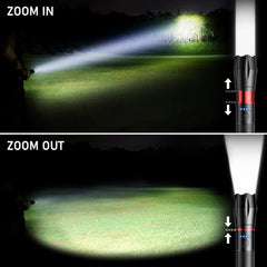 Wiederaufladbare LED-Taschenlampe, [2er-Pack] Taschenlampen, superhelle LED-Taschenlampe mit 5 Modi, einstellbarem Fokus, wasserdicht, leichte Handtaschenlampe für Stromausfall, Camping, Wandern, Notfälle usw. - Schwarz 