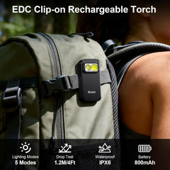 Blukar LED Torch Rechargeable, Super Bright EDC Mini Clip on Torch, 3 Light Sources, 5 Modes, Long Lasting, Waterproof Compact Flashlight for Daily Carry, Emergency, Camping, Hiking, Outdoor