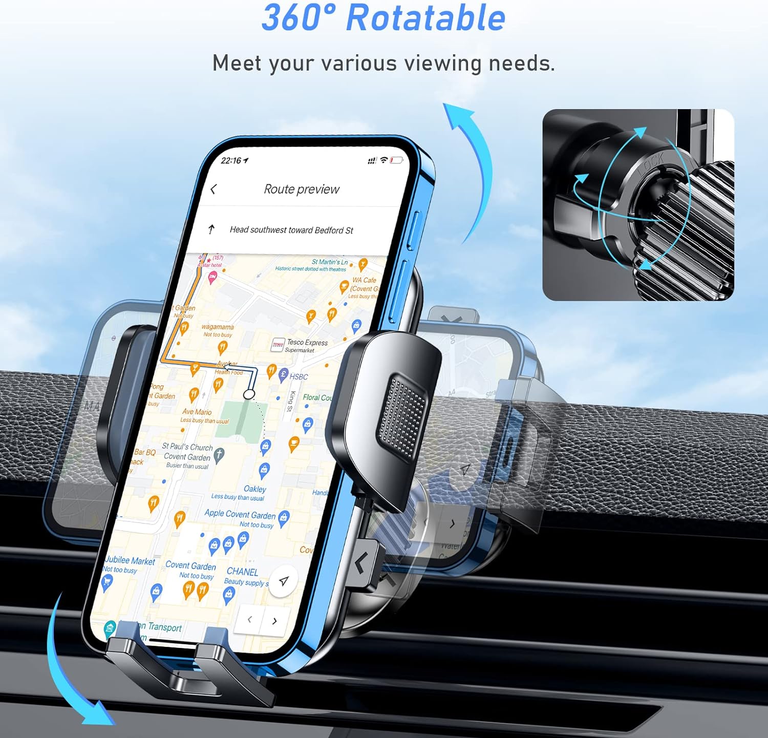 Blukar Car Phone Holder, Air Vent Phone Mount Cradle 360° Rotation - Upgraded Hook Clip and One Button Release Function - Super Stable Compatible with 4.0 to 6.7 inches Phones