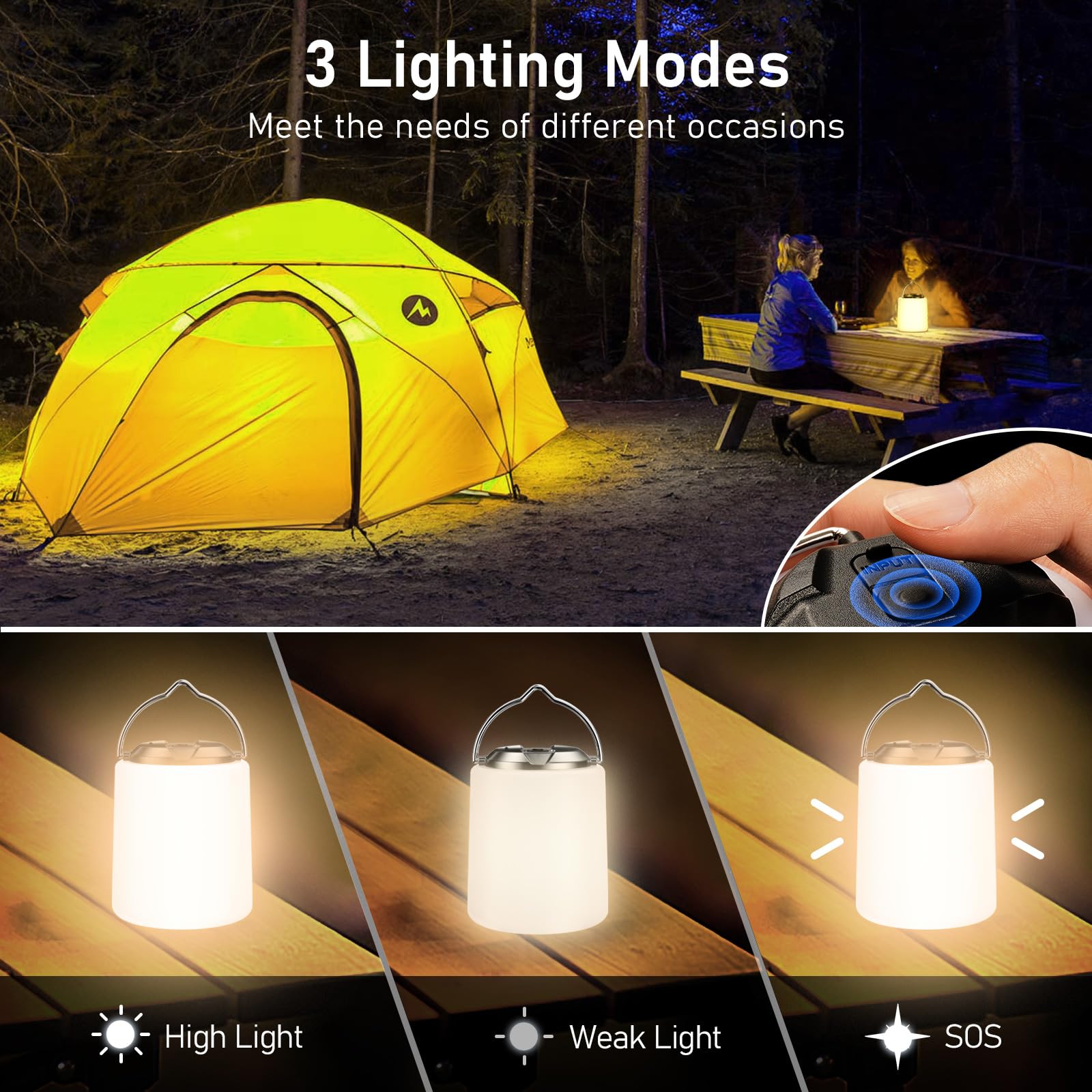 Blukar Camping Lantern Rechargeable - 3000K Warm Light, Brightness Adjustable,3 Light Modes