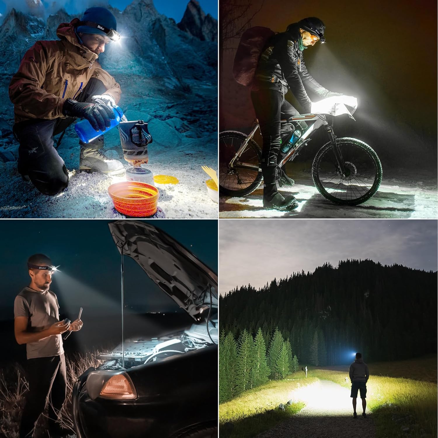 Blukar Head Torch Rechargeable, Super Bright Headlamp Headlight with 10 Light Modes, Spotlight Floodlight Combination, Sensor Control, IPX5 Waterproof, Long Battery Life for Running,Camping