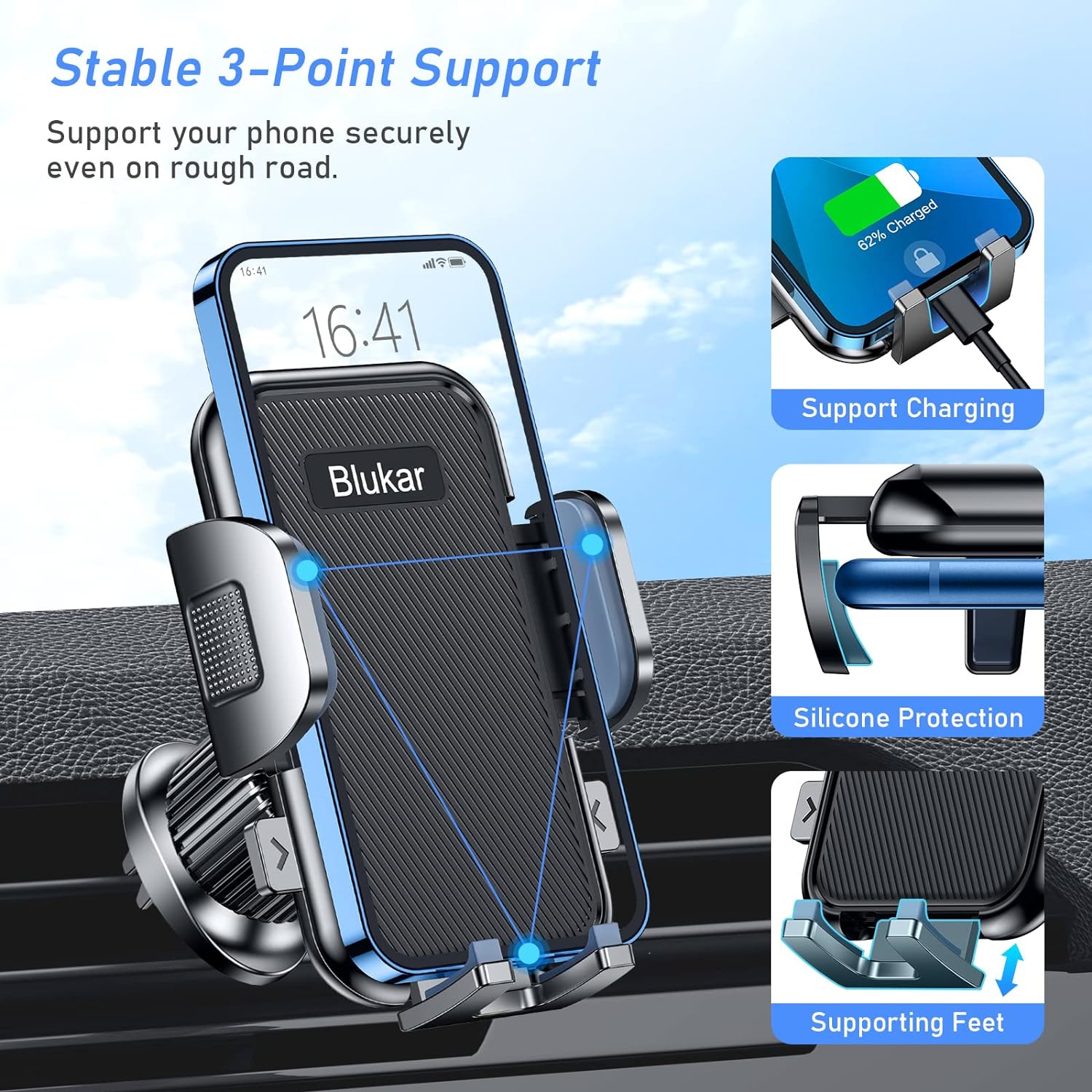 Support Téléphone Grille D'aération Voiture - Rotation 360° - Compatible Smartphones 4 à 6,5 Pouces
