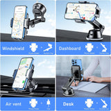 Blukar Support de téléphone réglable à rotation à 360 ° - Support de téléphone à ventouse puissante 4 en 1 pour tableau de bord/pare-brise/grille d'aération de voiture - Déverrouillage à un bouton pour téléphones de 4,0 à 6,7 pouces 
