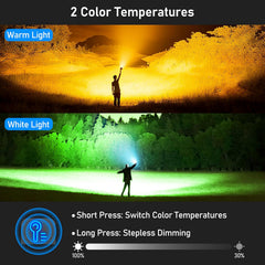 Blukar Torch Rechargeable, Dual Color Temps Super Bright Torches with COB Side Light, 7 Modes, Long-Lasting 5000mAh, Adjustable Focus, IP67 Waterproof Handheld Flashlight for Camping, Power Cuts