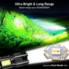 Blukar Torch Rechargeable, Dual Color Temps Super Bright Torches with COB Side Light, 7 Modes, Long-Lasting 5000mAh, Adjustable Focus, IP67 Waterproof Handheld Flashlight for Camping, Power Cuts
