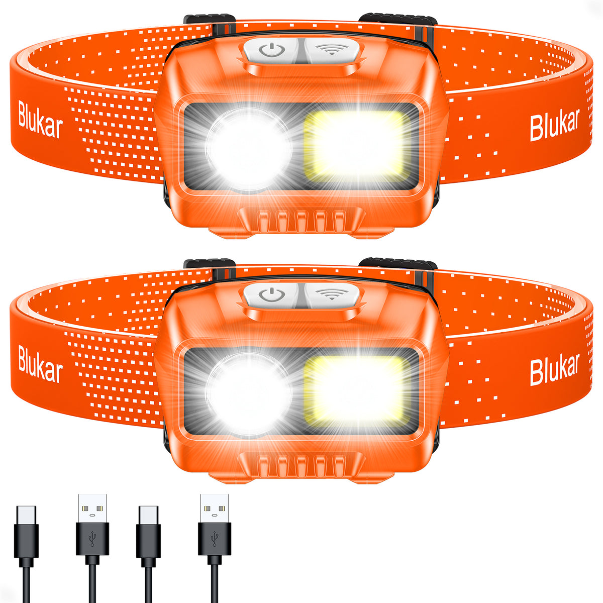 Blukar Rechargeable Headlamp Flashlight (2 Pack) – 2000LM Dual Beam, 8 Modes, Sensor Control, IPX5 Waterproof