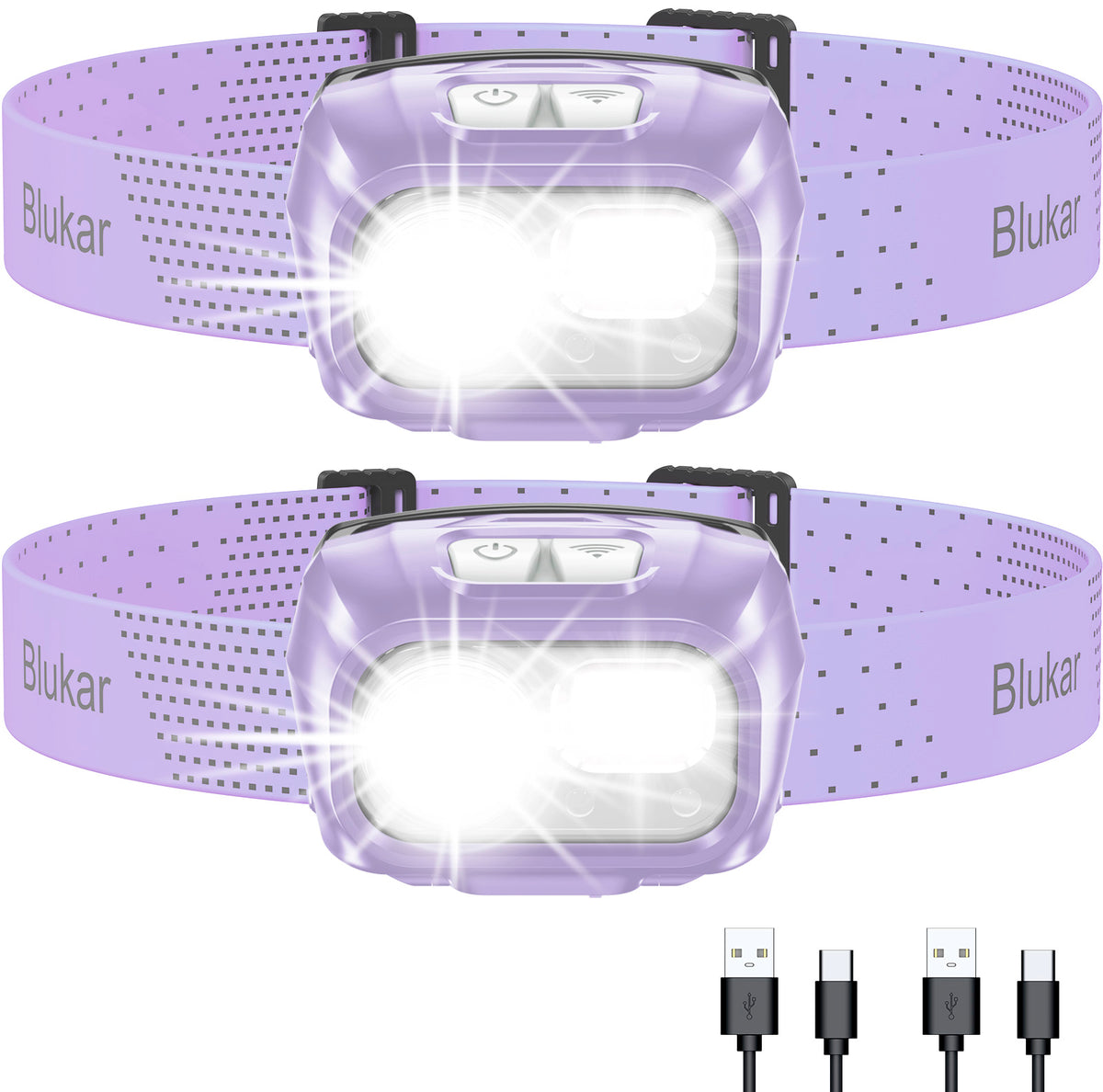 Blukar Rechargeable Headlamps [2 Pack], 8 Modes, Spotlight/Floodlight, Sensor Control, Waterproof