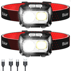 Blukar Rechargeable Headlamps [2 Pack], 8 Modes, Spotlight/Floodlight, Sensor Control, Waterproof