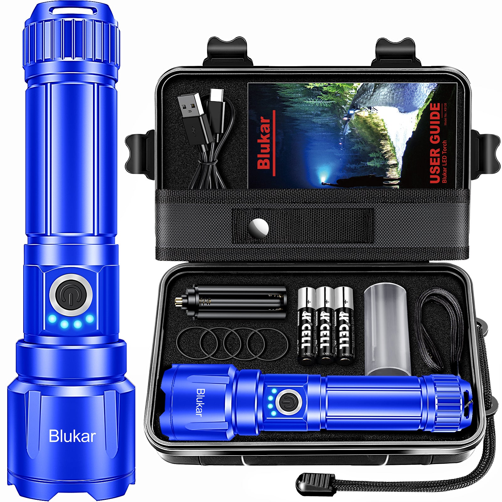 blukar rechargeable flashlight Blukar IP67 Waterproof Adjustable Focus Handheld LED Torch