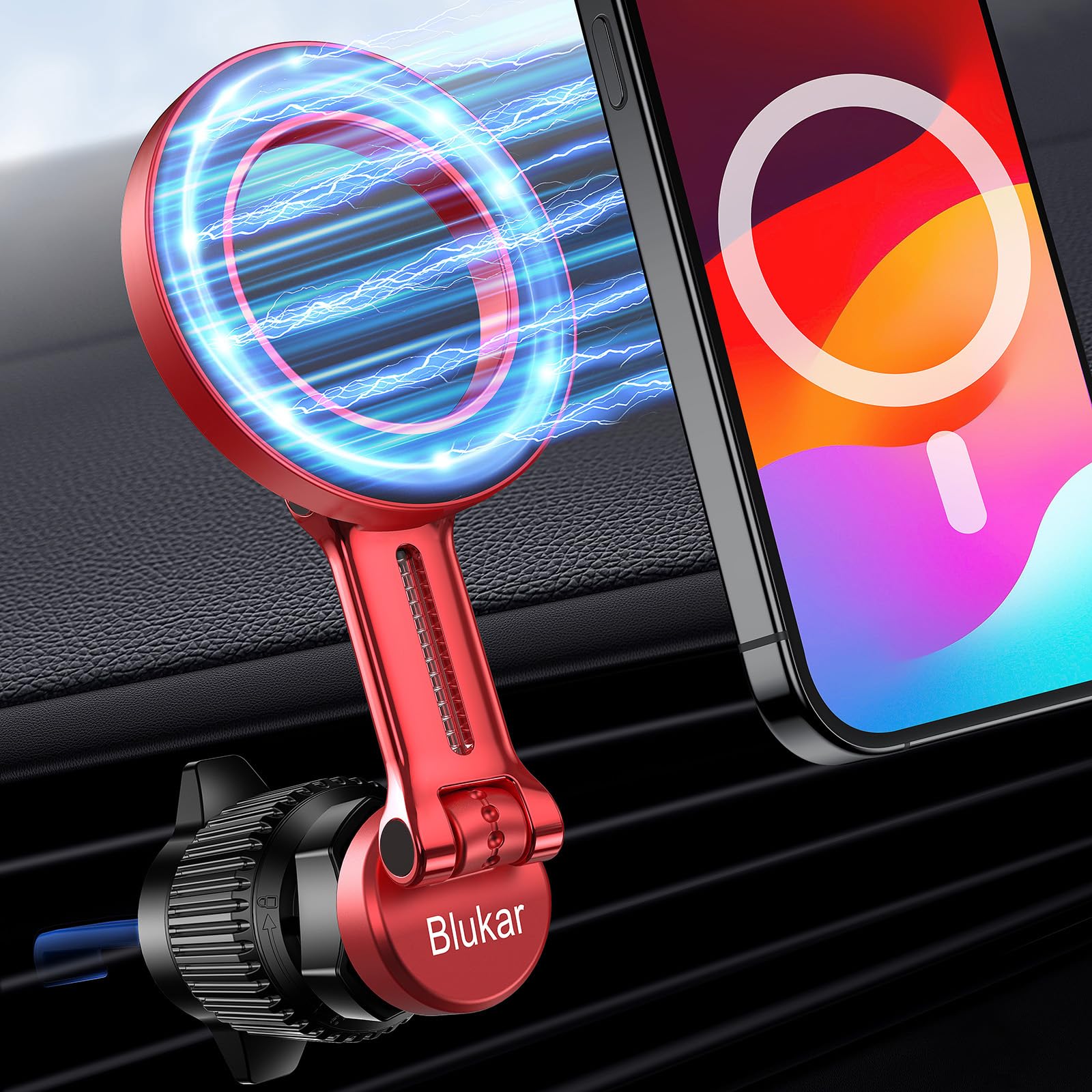 Blukar Car Phone Holder for MagSafe, [20xN52 Strong Magnets] Air Vent Magnet Car Phone Mount Cradle-360° Rotation, Super Stable Car Phone Holder for iPhone 16/15/14/13 Series & Others with Metal Plate