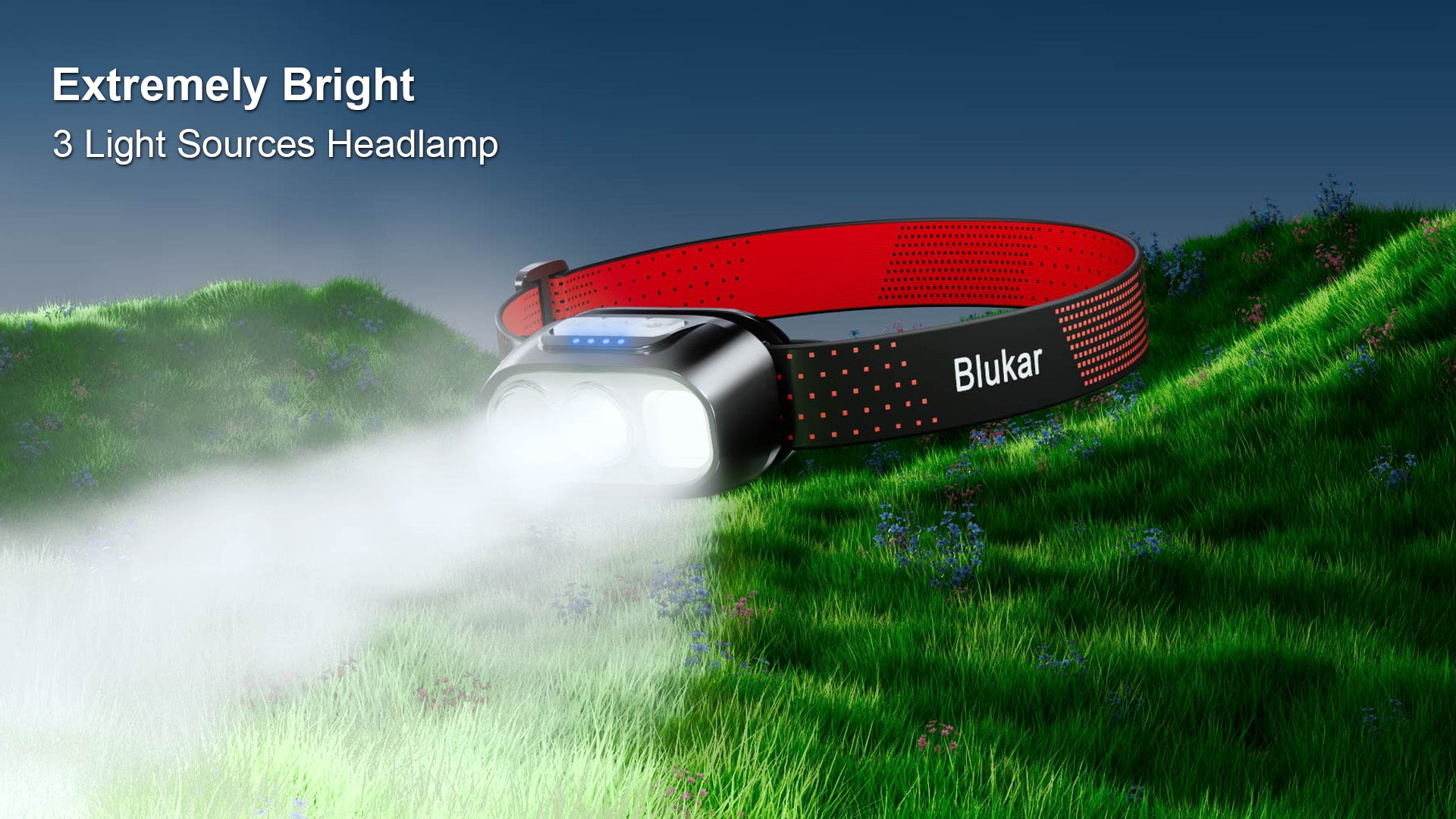 Blukar Dual Color Head Torch – Rechargeable Headlamp with 12 Modes & Sensor Control