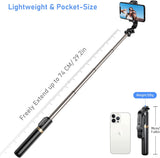 Blukar Selfie-Stick, 4-in-1, ausziehbar, Bluetooth, 360° drehbar, stabiler Stativständer mit abnehmbarer kabelloser Fernbedienung