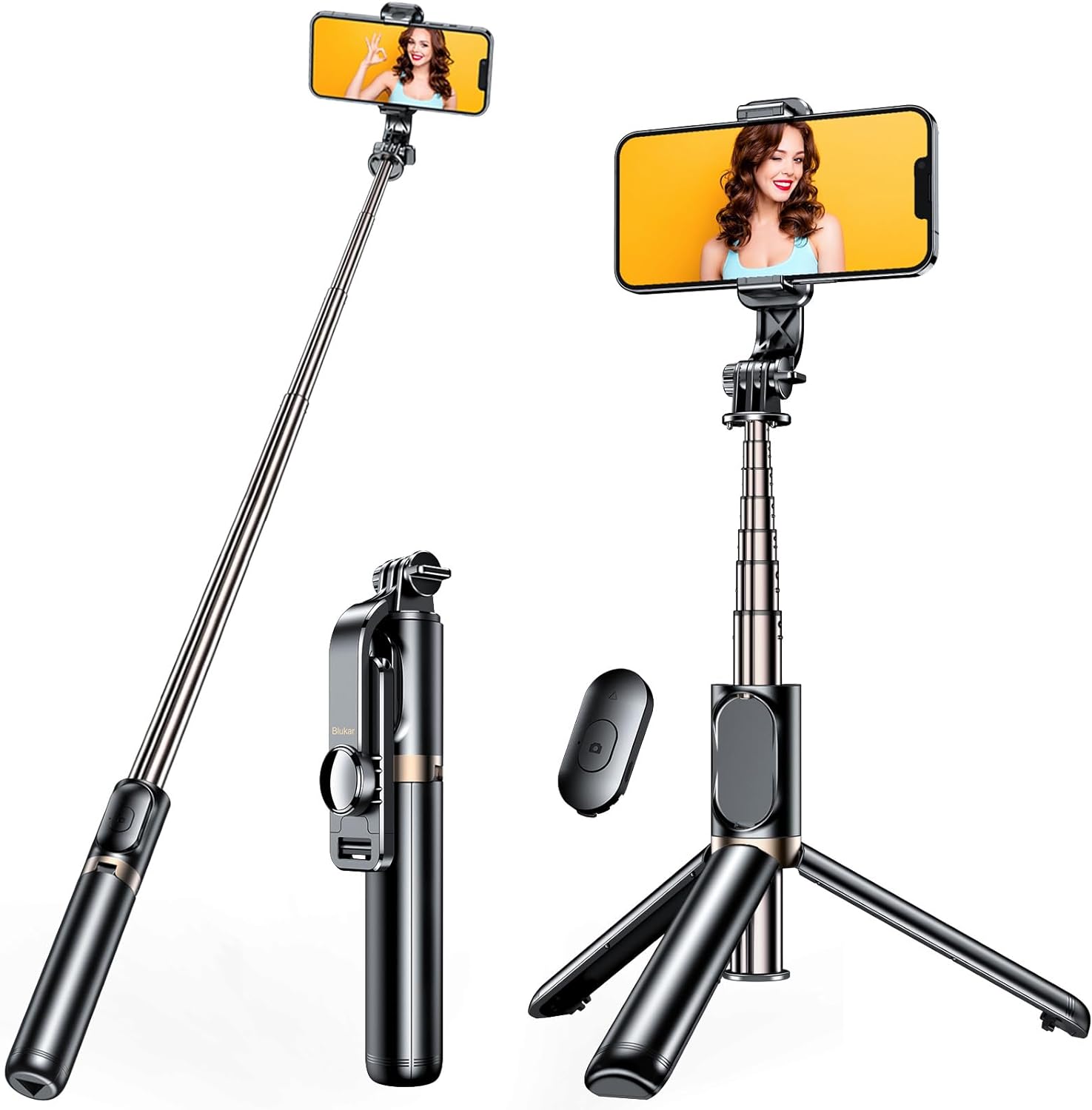Blukar Selfie Stick, 4 in 1 Extendable Bluetooth- 360° Rotation Stable Tripod Stand with Detachable Wireless Remote