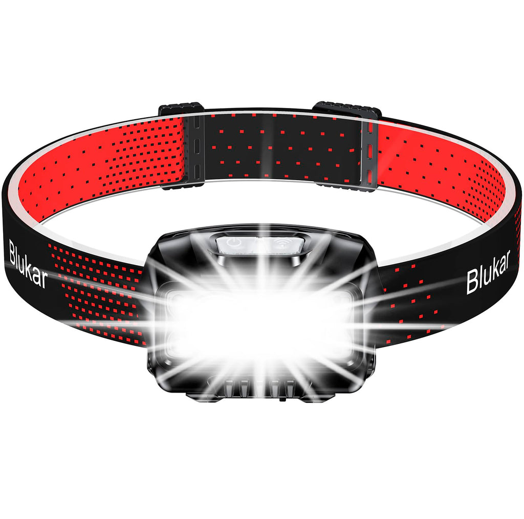 Blukar Adjustable Waterproof Head Torch Rechargeable with Red Warning