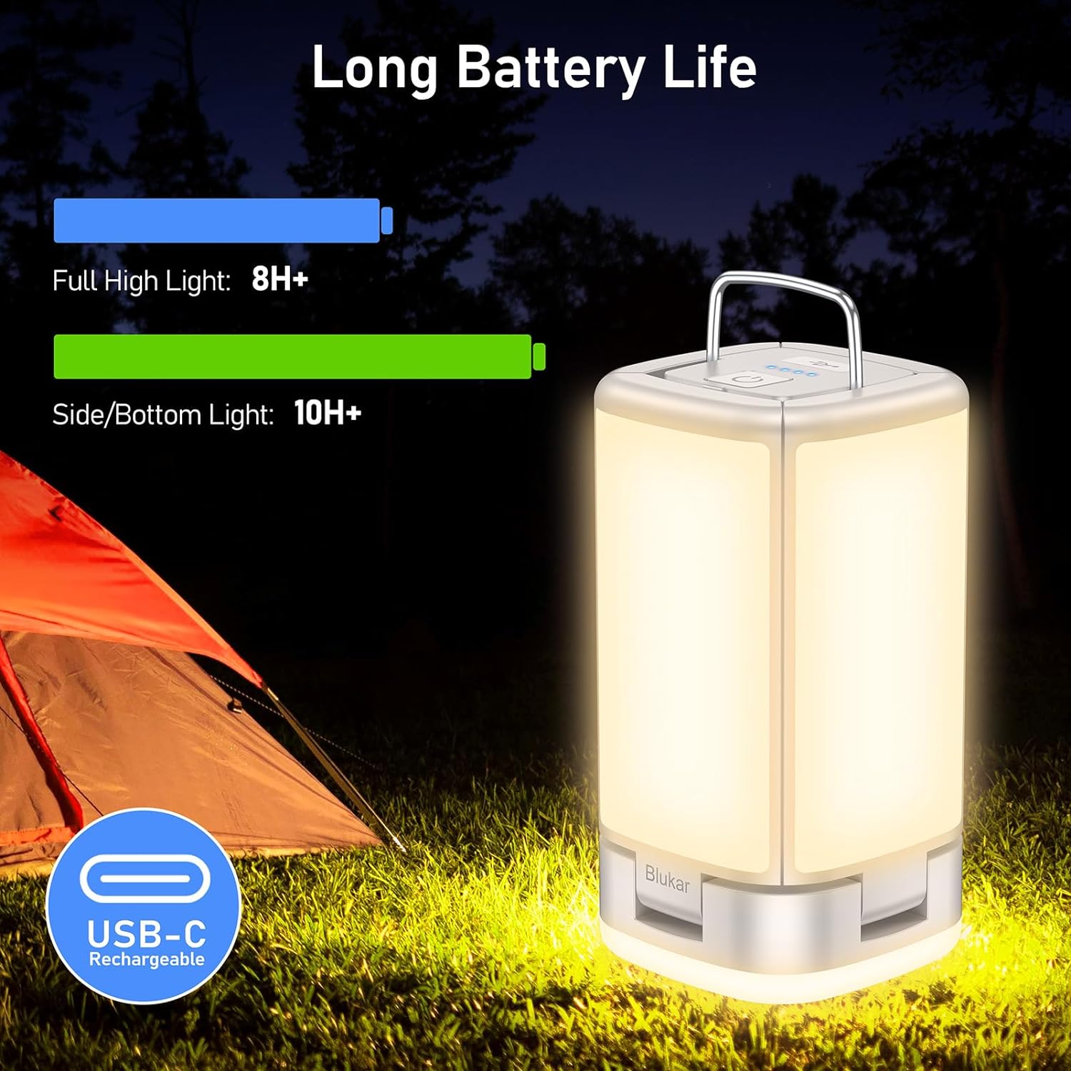 Blukar Outdoor Hanging Camping Lights Lamp Rechargeable with 7 Light Modes & 90°Adjustable