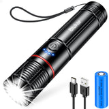 Blukar Waterproof LED Torch Rechargeable with Adjustable Focus Flashlight with 5 Lighting Modes - Upgraded LED Beads