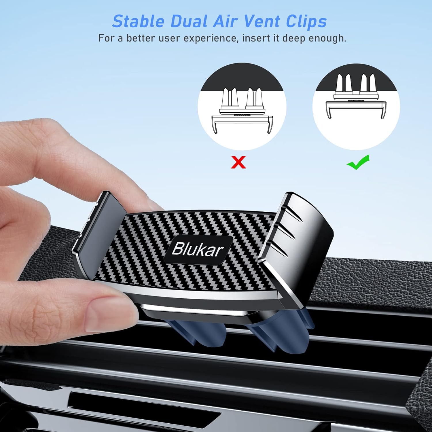 Blukar Air Vent Phone Mount Holder for Car - Dual Vent Clips Design & 360 Degree Rotation