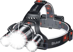 Blukar IPX6 Waterproof Adjustable Focus Headlight Rechargeable with 3 Lights 5 Modes (8000L)