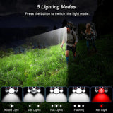 Phare avant Blukar IPX6 étanche à mise au point réglable rechargeable avec 3 lumières 5 modes (8000L)