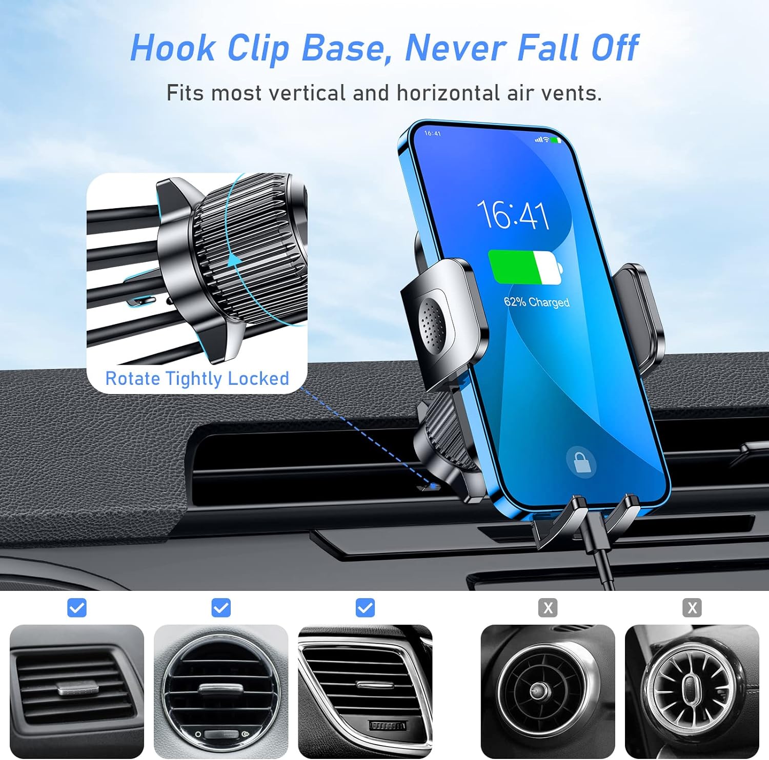 Blukar Adjustable One Button Release Hook Clip Car Phone Holder